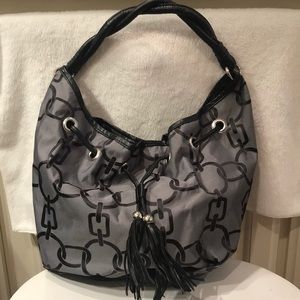 Gray with black pattern bag